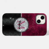 Chic faux Silver Glitter Burgundy Black monogram Case-Mate iPhone Case (Achterkant (horizontaal))