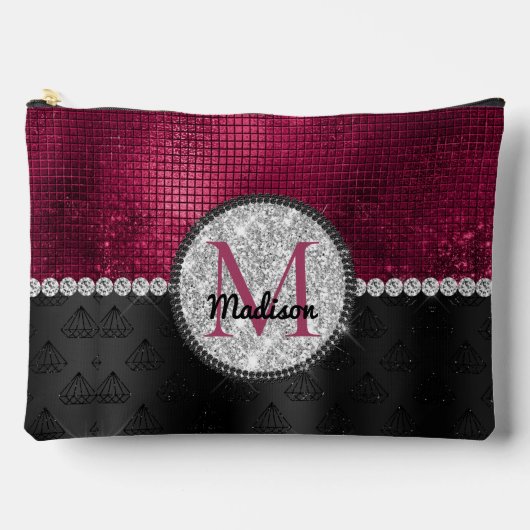 Chic faux Silver Glitter Burgundy Black monogram Etui (Voorkant)