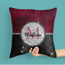 Chic faux Silver Glitter Burgundy Black monogram