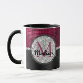 Chic faux Silver Glitter Burgundy Black monogram Mok (Links)