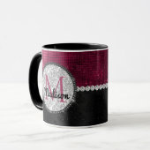 Chic faux Silver Glitter Burgundy Black monogram Mok (Voorkant links)