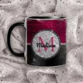 Chic faux Silver Glitter Burgundy Black monogram Mok