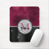 Chic faux Silver Glitter Burgundy Black monogram Muismat (Met muis)