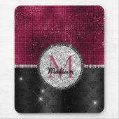 Chic faux Silver Glitter Burgundy Black monogram Muismat (Voorkant)