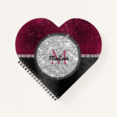 Chic faux Silver Glitter Burgundy Black monogram N Notitieboek (Voorkant)