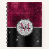 Chic faux Silver Glitter Burgundy Black monogram Notitieboek (Voorkant)