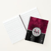 Chic faux Silver Glitter Burgundy Black monogram Notitieboek (Binnen)