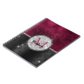 Chic faux Silver Glitter Burgundy Black monogram Notitieboek (Linkerzijde)