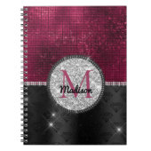 Chic faux Silver Glitter Burgundy Black monogram Notitieboek (Voorkant)