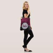 Chic faux Silver Glitter Burgundy Black monogram Tote Bag (Op model)
