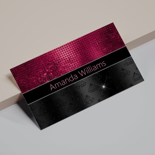 Chic faux Silver Glitter Burgundy Black monogram Visitekaartje