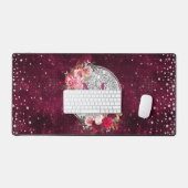 Chic faux Silver Glitter Burgundy Floral monogram Bureaumat (Keyboard & Muis)