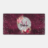 Chic faux Silver Glitter Burgundy Floral monogram Bureaumat (Voorkant)