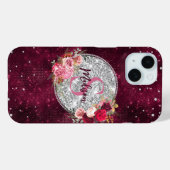 Chic faux Silver Glitter Burgundy Floral monogram Case-Mate iPhone Case (Achterkant (horizontaal))