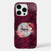 Chic faux Silver Glitter Burgundy Floral monogram Case-Mate iPhone Case (Achterkant)