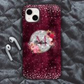 Chic faux Silver Glitter Burgundy Floral monogram Case-Mate iPhone Case