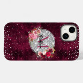 Chic faux Silver Glitter Burgundy Floral monogram Case-Mate iPhone Case (Achterkant (horizontaal))