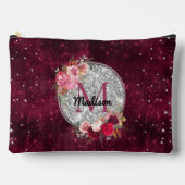 Chic faux Silver Glitter Burgundy Floral monogram Etui (Voorkant)