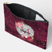 Chic faux Silver Glitter Burgundy Floral monogram Etui (Open)