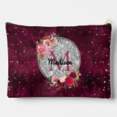 Chic faux Silver Glitter Burgundy Floral monogram Etui (Achterkant)