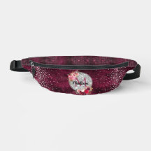 Chic faux Silver Glitter Burgundy Floral monogram
