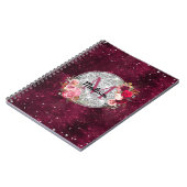 Chic faux Silver Glitter Burgundy Floral monogram Notitieboek (Linkerzijde)