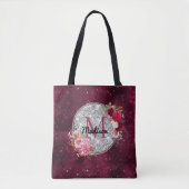 Chic faux Silver Glitter Burgundy Floral monogram Tote Bag (Voorkant)