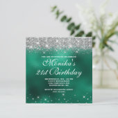 Chic Faux Silver Glitter Monogram Groene Folie Omb Kaart (Staand voorkant)