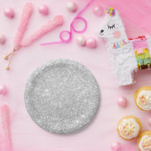 Chic Faux Silver Glitter Paper Borden Papieren Bordje (Feest)