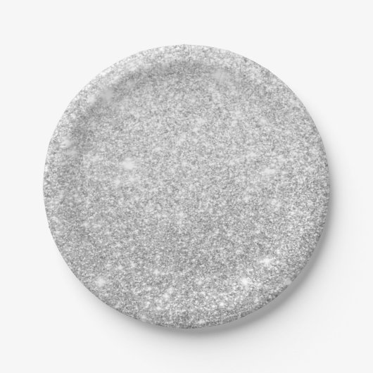 Chic Faux Silver Glitter Paper Borden Papieren Bordje (Voorkant)