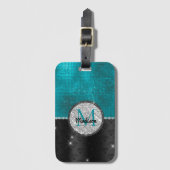 Chic faux Silver Glitter Turquoise Black monogram Bagagelabel (Voorkant (verticaal))