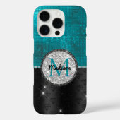Chic faux Silver Glitter Turquoise Black monogram Case-Mate iPhone Case (Achterkant)