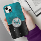 Chic faux Silver Glitter Turquoise Black monogram Case-Mate iPhone Case