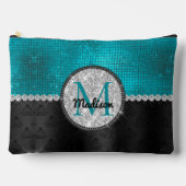 Chic faux Silver Glitter Turquoise Black monogram Etui (Voorkant)