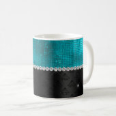 Chic faux Silver Glitter Turquoise Black monogram Koffiemok (Voorkant rechts)