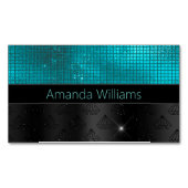 Chic faux Silver Glitter Turquoise Black monogram Magnetisch Visitekaartje (Voorkant)