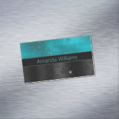 Chic faux Silver Glitter Turquoise Black monogram Magnetisch Visitekaartje (Voorbeeld)