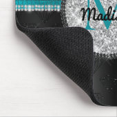 Chic faux Silver Glitter Turquoise Black monogram Muismat (Hoek)