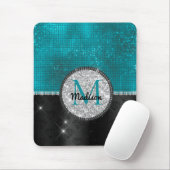 Chic faux Silver Glitter Turquoise Black monogram Muismat (Met muis)