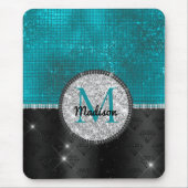 Chic faux Silver Glitter Turquoise Black monogram Muismat (Voorkant)