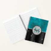 Chic faux Silver Glitter Turquoise Black monogram Notitieboek (Binnen)