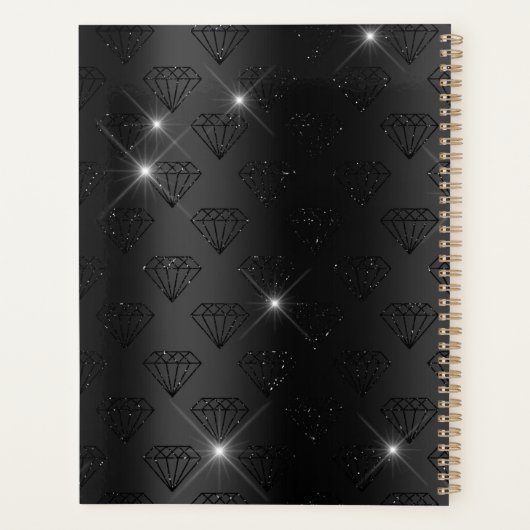Chic faux Silver Glitter Turquoise Black monogram Planner (Achterkant)