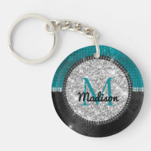 Chic faux Silver Glitter Turquoise Black monogram