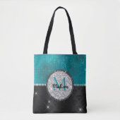 Chic faux Silver Glitter Turquoise Black monogram Tote Bag (Voorkant)