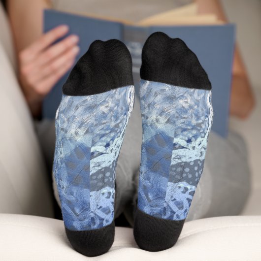 Chic Faux Silver Navy Blue Ornamental Sokken (Onderkant)