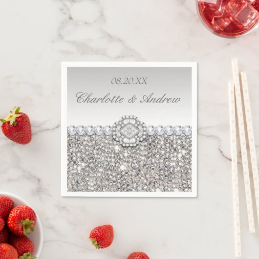 Chic Faux Silver Sequins Diamonds Wedding Servetten (Insitu)