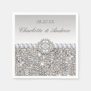 Chic Faux Silver Sequins Diamonds Wedding Servetten