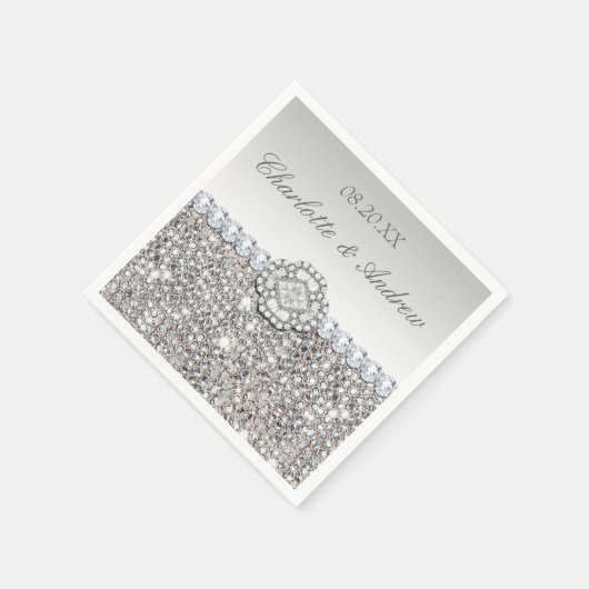 Chic Faux Silver Sequins Diamonds Wedding Servetten (Hoek)