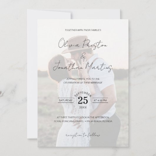Chic Faux Vellum Effect Foto QR Code RSVP Weddensc Kaart (Voorkant)