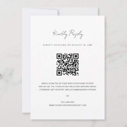 Chic Faux Vellum Effect Foto QR Code RSVP Weddensc Kaart (Achterkant)